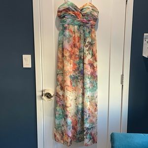Aidan Mattox strapless watercolor gown